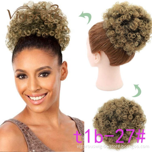 Vigorous Cheap Price Short Hair Extension Fluffy Kinky Curly Updo Chignon Ombre Color For Black Women Synthetic Afro Hair Bun